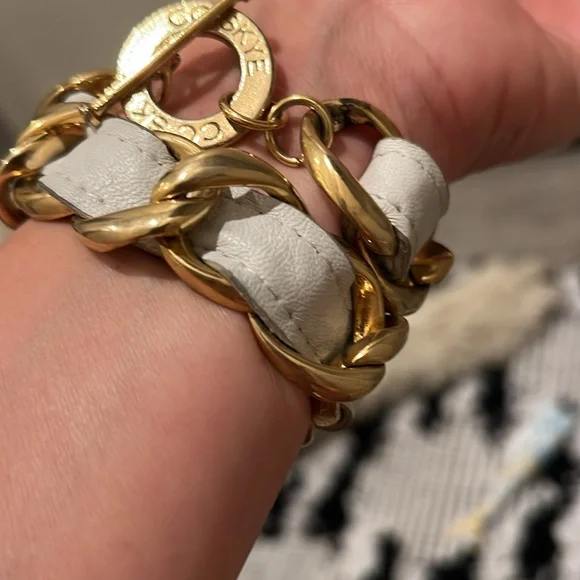 CC Skye Gold & White Chain Link Leather Choker &/or bracelet Y2K - Picture 7 of 10